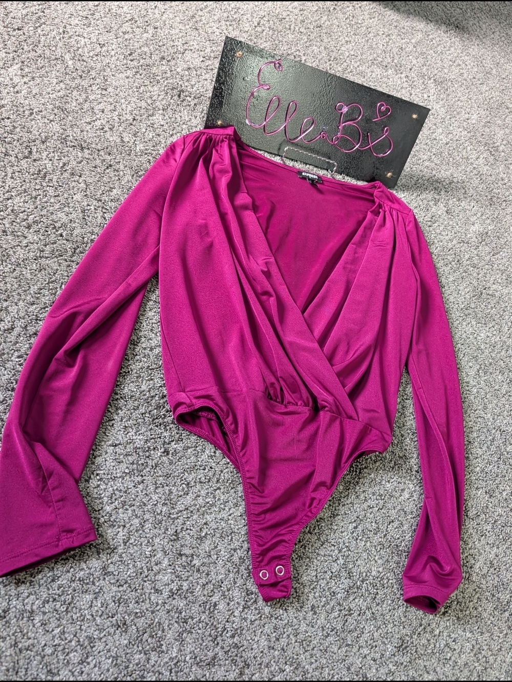 Used Condition Express Magenta Wrap-Front Long Sleeve Bodysuit Xs *Flawed Item